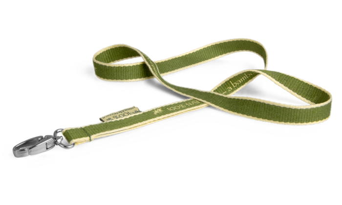 Zweifarbiges Schlüsselband aus Bambus mit Logo und Eco-Label
